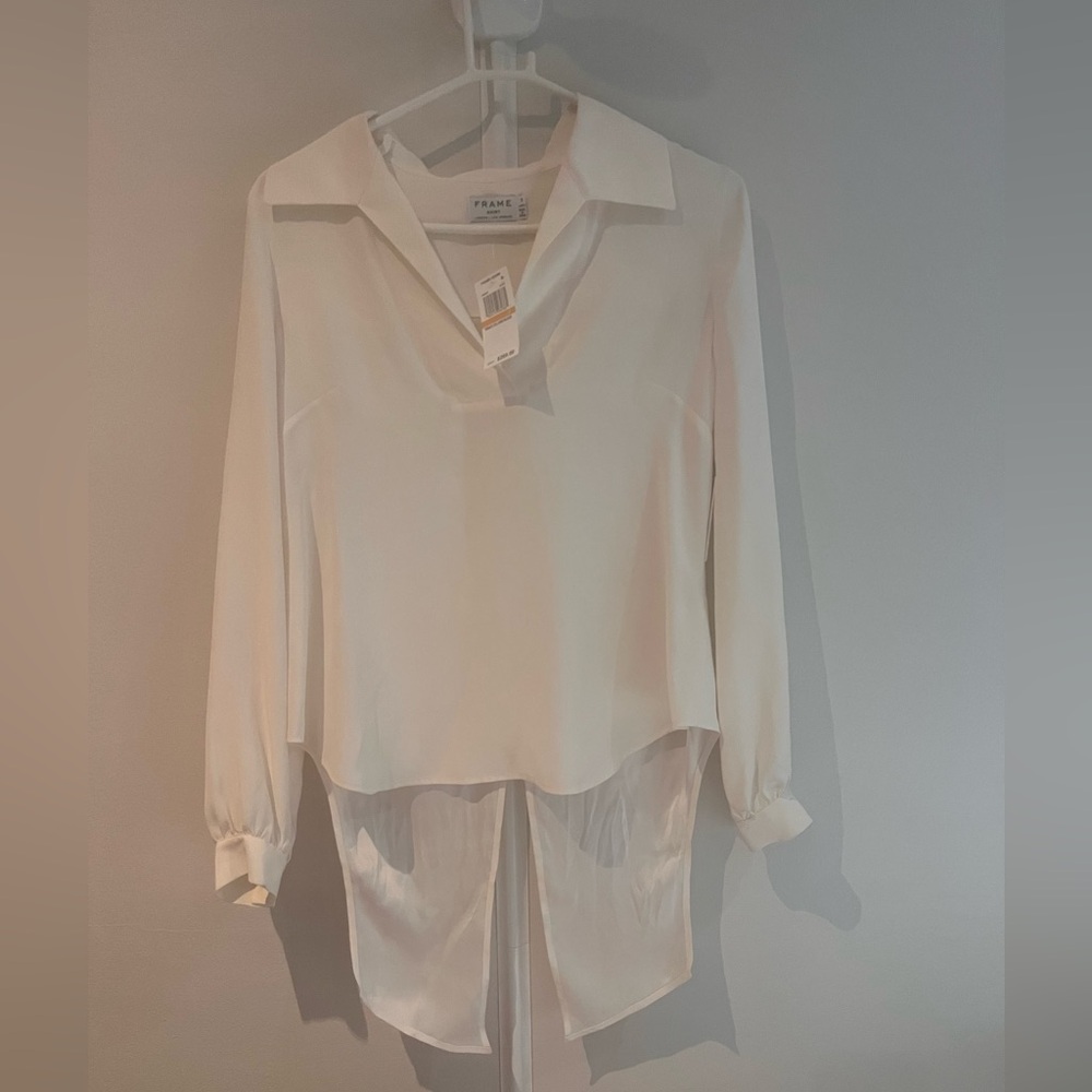 Frame tie back collared silk blouse top women size S